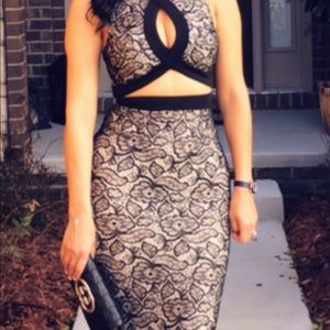 Elegant Black and Nude prom dress